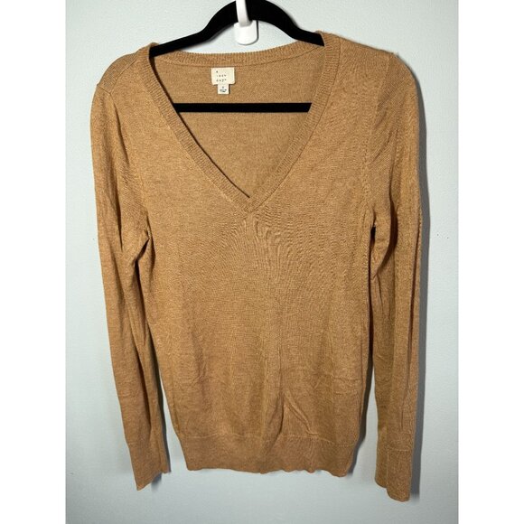A New Day Womens Cozy Knit Sweater Small Camel Brown V-Neck Minimalist Relaxed - Picture 1 of 10